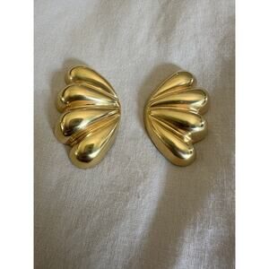 1992 Steve Vaubel Large Gold Metal Statement Clip‎ On Earrings